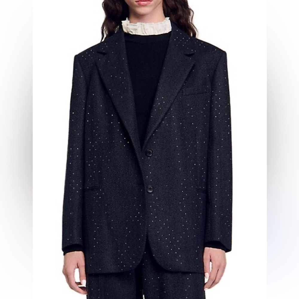 Vintage Made in USA Boucle Open Drape Oversized Blazer Black White